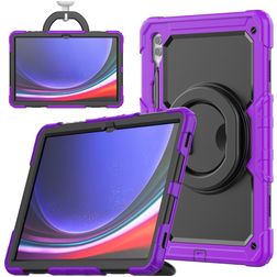 Mobigear RingGuard Coque Samsung Galaxy Tab S10 Ultra Coque arrière en Plastique rigide,Silicone + Porte-crayon + Bandoulière + Support Amovible - Violet