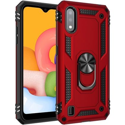 Mobigear Armor Ring Coque Samsung Galaxy A01 Coque arrière Rigide Anti-Chocs avec Anneau-Support - Rouge