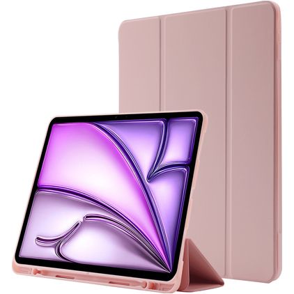 Mobigear Tri-Fold Gel Coque iPad Air 13 Pouces (2024) Etui en TPU,Similicuir + Porte-crayon - Rose