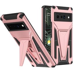 Mobigear Armor Stand Coque Google Pixel 6 Pro Coque arrière Rigide Anti-Chocs avec Support Amovible - Rose doré