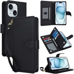 Mobigear Wallet Housse iPhone 15 Etui Porte-Monnaie - Noir