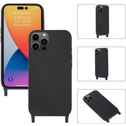 Mobigear Lanyard iPhone 14 Pro Max Coque avec cordon en Silicone - Noir