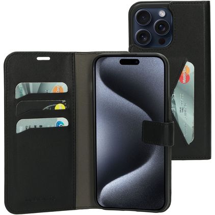 Mobiparts Classic Wallet Housse iPhone 15 Pro Max Etui Porte-Monnaie - Noir