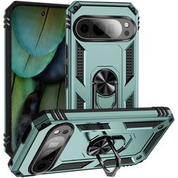 Mobigear Armor Ring Google Pixel 9 Plastique rigide Coque arrière Antichoc avec bague de maintien - Vert