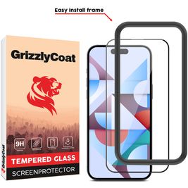 GrizzlyCoat Easy Fit iPhone 15 Pro Max Verre trempé Protection d'écran - Compatible Coque + Cadre d'installation - Noir