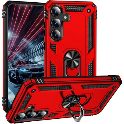 Mobigear Armor ring Samsung Galaxy S25 FE Plastique rigide Coque arrière Antichoc avec bague de maintien - Rouge