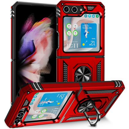 Mobigear Armor Ring Samsung Galaxy Z Flip 5 Plastique rigide Coque arrière Antichoc avec bague de maintien - Rouge