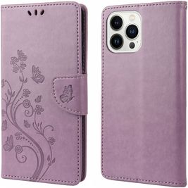 Mobigear Flowers Housse iPhone 14 Pro Max Etui Porte-Monnaie - Violet