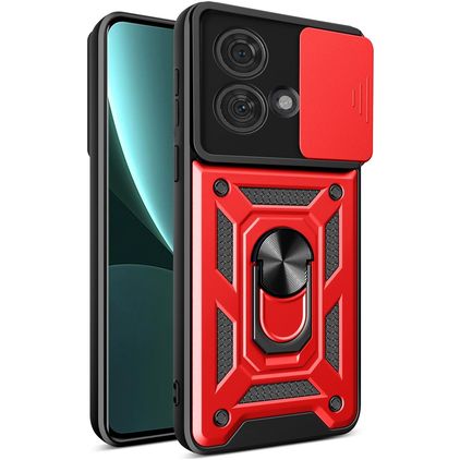 Mobigear Armor Ring Cam Slide Coque Motorola Edge 40 Neo Coque arrière Rigide Anti-Chocs avec Anneau-Support et Protecteur Lentilles - Rouge
