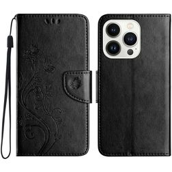 Mobigear Flowers Housse iPhone 16 Pro Etui Porte-Monnaie - Noir