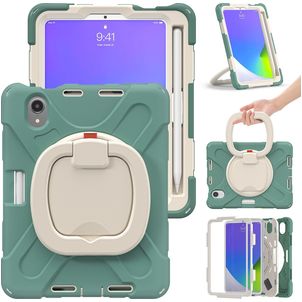 Mobigear RingGuard Coque iPad Mini 6 (2021) Coque arrière en Plastique rigide,Silicone + Porte-crayon + Bandoulière + Support Amovible - Vert