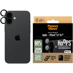 PanzerGlass Hoops iPhone 16 Verre trempé Protection Objectif Caméra - Compatible Coque - Noir