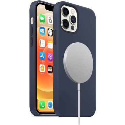 Mobigear Rubber Touch Coque iPhone 12 MagSafe Coque arrière en Silicone - Bleu Marin