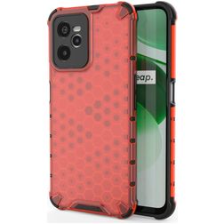 Mobigear Honeycomb Coque Realme C35 Coque arrière Rigide Anti-Chocs - Rouge