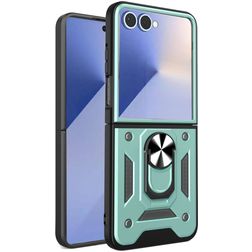 Mobigear Armor Ring Samsung Galaxy Z Flip 7 Plastique rigide Coque arrière Antichoc avec bague de maintien - Vert