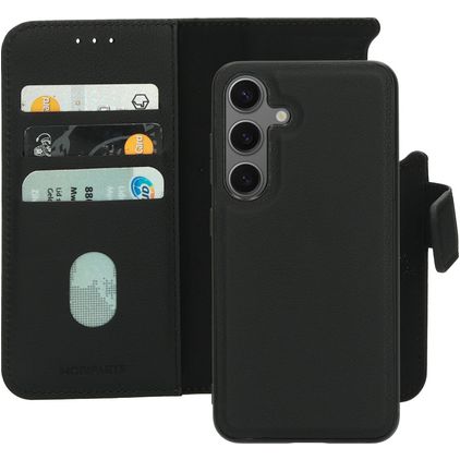 Mobiparts Samsung Galaxy S24 MagSafe Coque Cuir véritable Étui 2en1 avec coque amovible Portefeuille - Noir