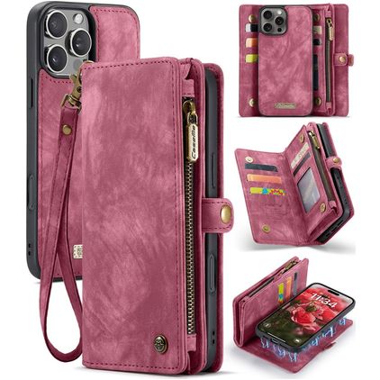 Caseme 008 Housse iPhone 16 Pro Etui avec Coque Détachable Porte-Monnaie - Rouge