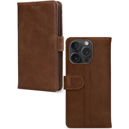 Mobilize Wallet Housse iPhone 15 Pro Etui en Cuir Véritable Porte-Monnaie - Marron