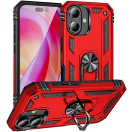 Mobigear Armor Ring Coque iPhone 16 Plus Coque arrière Rigide Anti-Chocs avec Anneau-Support - Rouge