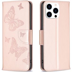 Mobigear Butterfly Housse iPhone 16 Pro Max Etui Porte-Monnaie - Rose doré