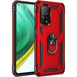 Mobigear Armor Ring Xiaomi Mi 10T Plastique rigide Coque arrière Antichoc avec bague de maintien - Rouge