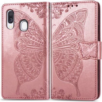 Mobigear Butterfly Housse Samsung Galaxy A40 Etui Porte-Monnaie - Rose doré