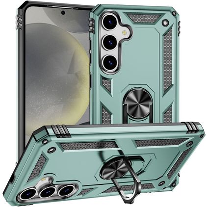 Mobigear Armor ring Coque Samsung Galaxy S25 Plus Coque arrière Rigide Anti-Chocs avec Anneau-Support - Vert