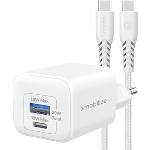 Mobilize Wall Charger - Double USB / USB-C USB-C 1.2 mètres Power Delivery 30W - Blanc