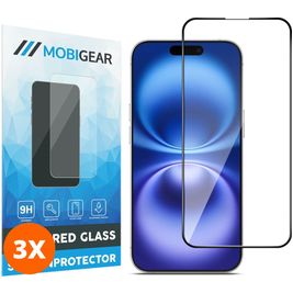 Mobigear Premium iPhone 16 Verre trempé Protection d'écran - Compatible Coque - Noir (Lot de 3)