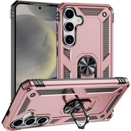 Mobigear Armor ring Coque Samsung Galaxy S25 Coque arrière Rigide Anti-Chocs avec Anneau-Support - Rose doré