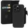 Mobiparts Housse iPhone 15 Pro MagSafe Etui avec Coque Détachable en Cuir Véritable Porte-Monnaie - Noir