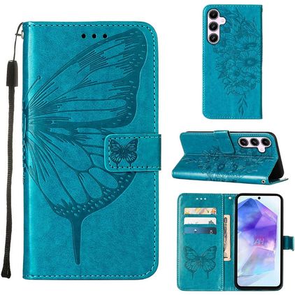 Mobigear Butterfly Housse Samsung Galaxy A55 Etui Porte-Monnaie - Bleu