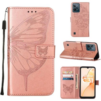Mobigear Butterfly Realme C31 Étui Portefeuille - Rose doré