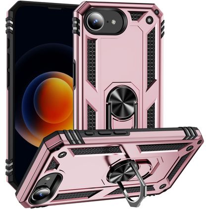 Mobigear Armor Ring Coque iPhone 17e Coque arrière Rigide Anti-Chocs avec Anneau-Support - Rose doré