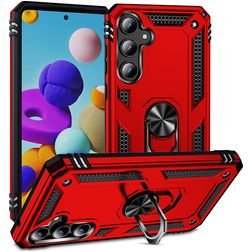 Mobigear Armor Ring Samsung Galaxy A35 Plastique rigide Coque arrière Antichoc avec bague de maintien - Rouge