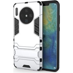 Mobigear Armor Stand Coque Huawei Mate 30 Coque arrière Rigide Anti-Chocs avec Support Amovible - Argent