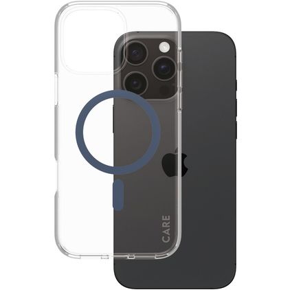 CARE by PanzerGlass Urban Combat iPhone 16 Pro Max MagSafe Plastique rigide Coque arrière - Transparent / Bleu