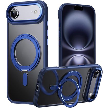 Mobigear Frosted Mag iPhone Air MagSafe Plastique rigide Coque arrière avec béquille - Bleu