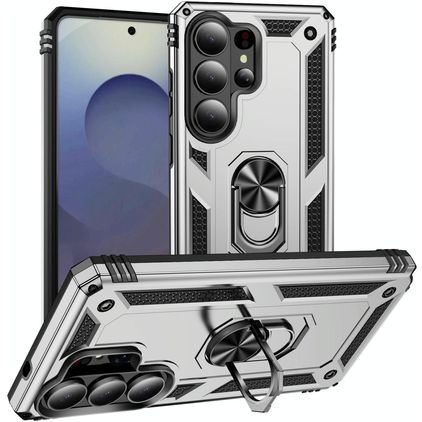 Mobigear Armor ring Coque Samsung Galaxy S26 Ultra Coque arrière Rigide Anti-Chocs avec Anneau-Support - Argent