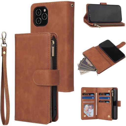 Mobigear Zipper Housse iPhone 12 Etui Porte-Monnaie - Marron