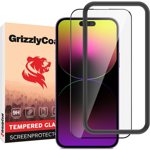 GrizzlyCoat Easy Fit iPhone 14 Pro Max Verre trempé Protection d'écran - Compatible Coque + Cadre d'installation