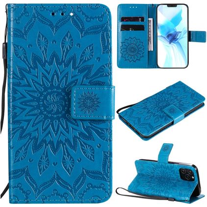 Mobigear Sunflower Housse iPhone 12 Pro Etui Porte-Monnaie - Bleu