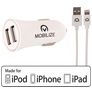 Mobilize - Double USB Chargeur voiture Apple Lightning 1 mètre 24W - Blanc