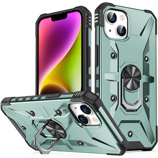 Mobigear Armor Ring Coque iPhone 14 Plus Coque arrière Rigide Anti-Chocs avec Anneau-Support - Vert