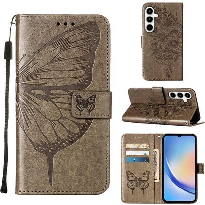 Mobigear Butterfly Housse Samsung Galaxy A35 Etui Porte-Monnaie - Gris