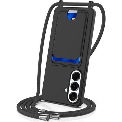 Mobigear Lanyard Card Samsung Galaxy S26 Plus Coque avec cordon en Silicone et Porte-Cartes - Noir
