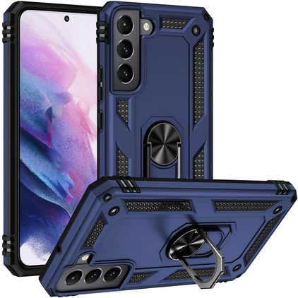 Mobigear Armor Ring Samsung Galaxy S22 Plastique rigide Coque arrière Antichoc avec bague de maintien - Bleu