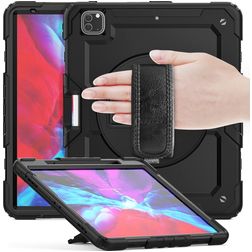 Mobigear SureGrip Xtreme Coque iPad Pro 13 Pouces (2024) Coque arrière en Plastique rigide,Silicone + Porte-crayon + Bandoulière + Support Amovible - Noir