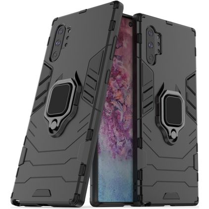 Mobigear Armor Ring Samsung Galaxy Note 10 Plus Plastique rigide Coque arrière Antichoc avec bague de maintien - Noir
