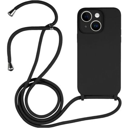 Mobigear Lanyard iPhone 14 Coque avec cordon en Silicone - Noir